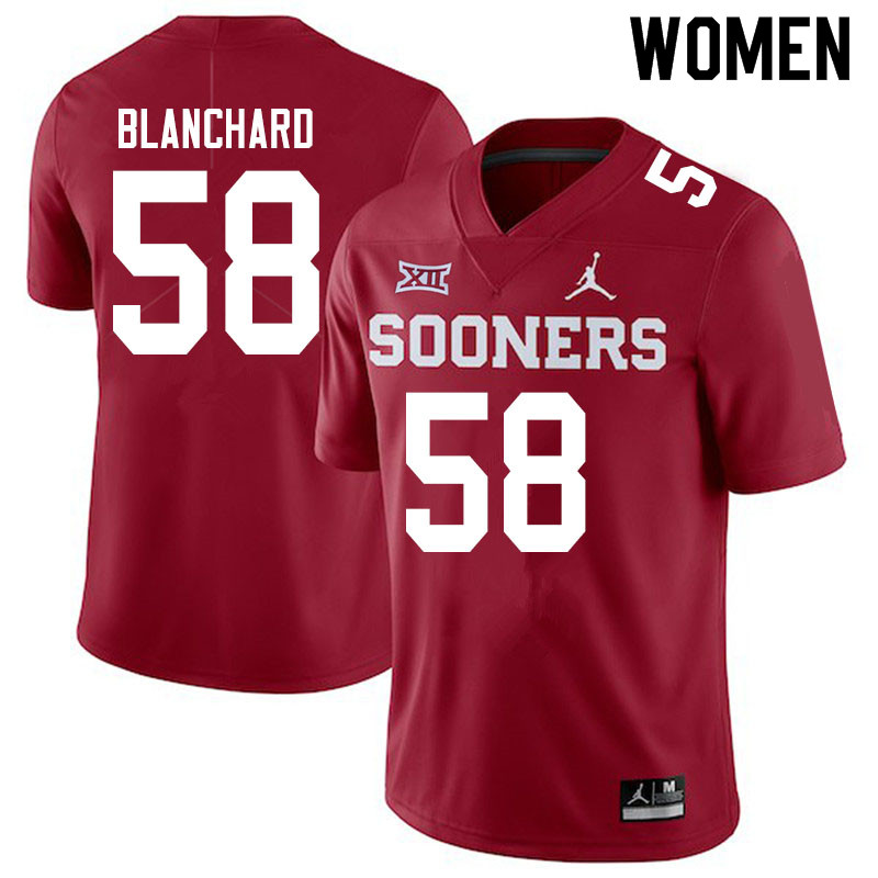 Women #58 Caden Blanchard Oklahoma Sooners Jordan Brand College Football Jerseys Sale-Crimson